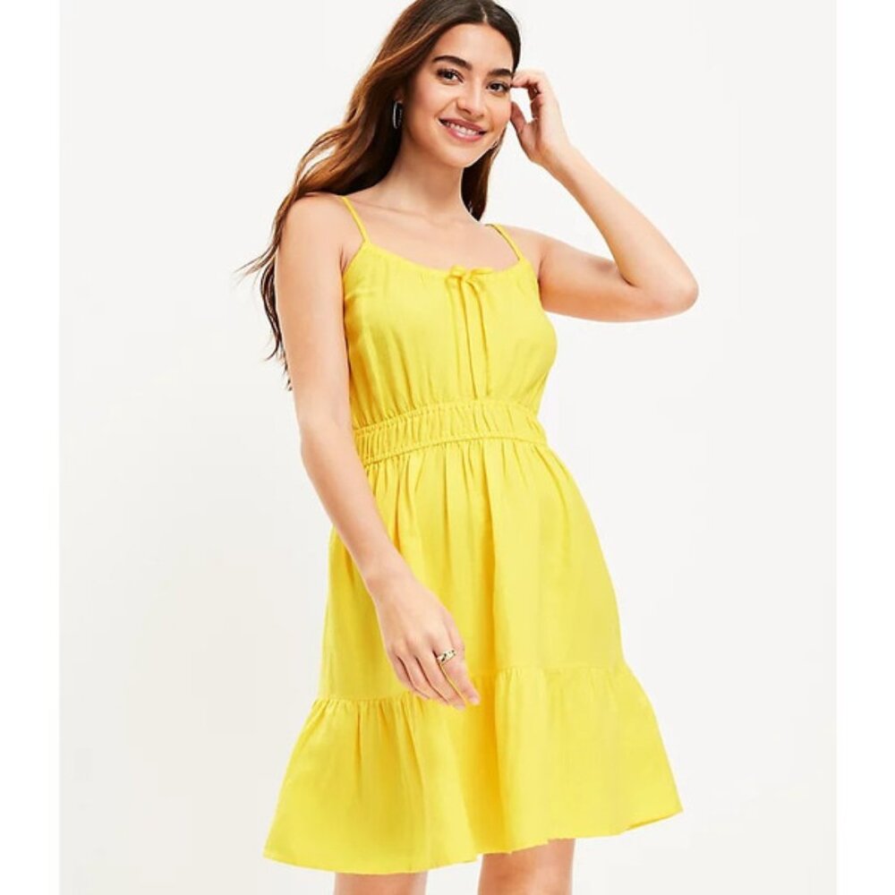 Ann Taylor LOFT Linen Blend Smocked Waist Cami Dress XS